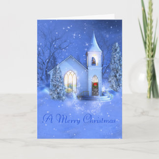 Neige, église, carte de voeux de Noël