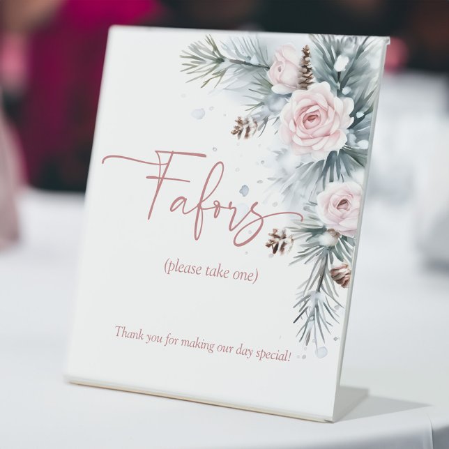 Neige en amour hiver nuptiale douche faveurs signe (Snow in love winter bridal shower favors table sign personalized table signs)