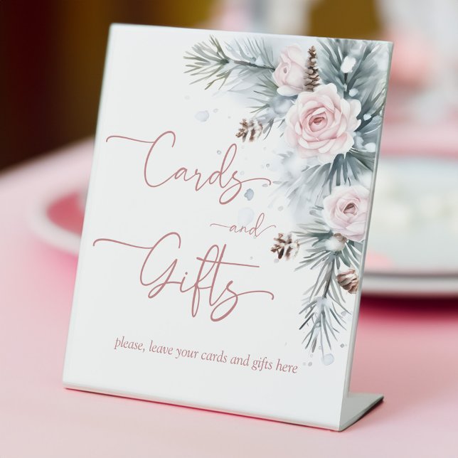 Neige en amour hiver nuptiale douche signe cadeau (Snow in love winter bridal shower personalized gift table sign customized pedestal signs)