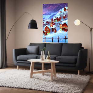 neige et hiver dans le village   AI Art Poster