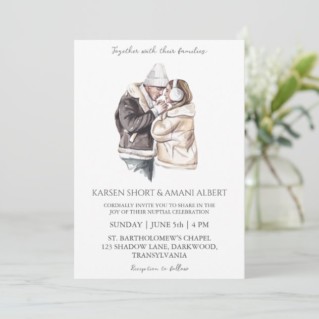 neige hiver merveilleuse invitations de mariage (Debout devant)