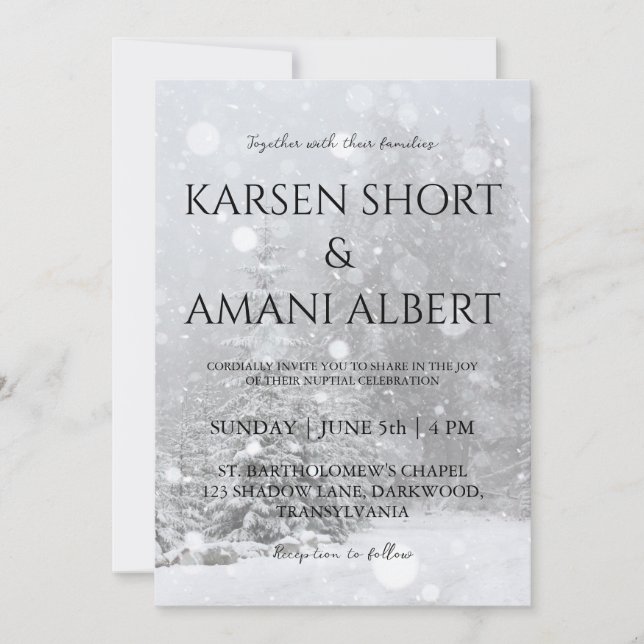 neige hiver merveilleuse invitations de mariage (Devant)