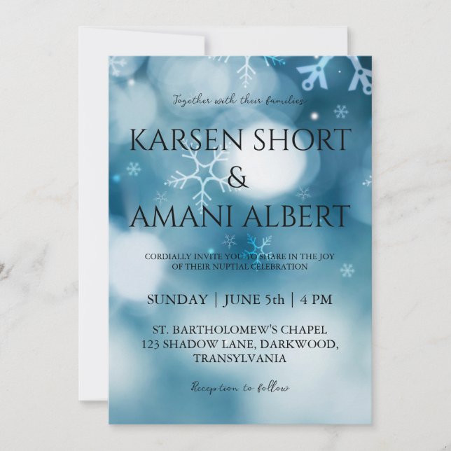 neige hiver merveilleuse invitations de mariage (Devant)
