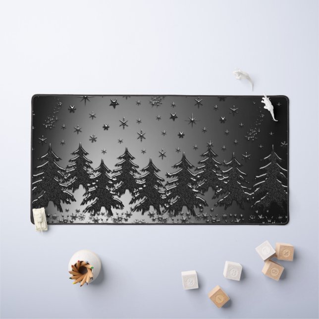 Neige Noël Arbres sous lumière nuit étoilée (Tableau pour enfants)