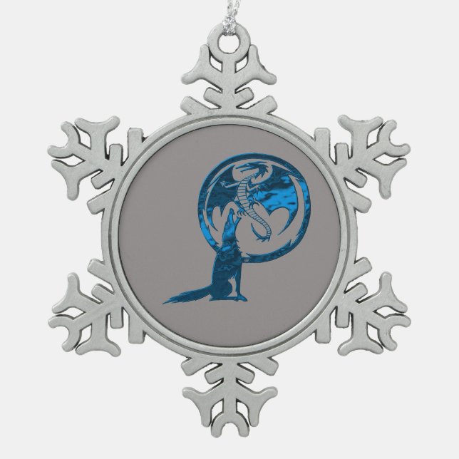 Neige Ornement de flocon d'étain bleu Wolf & Dragon (Devant)