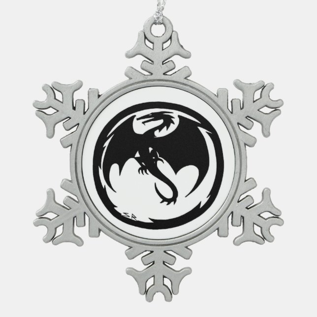 Neige Ornement de flocon d'étain de dragon noir (Devant)