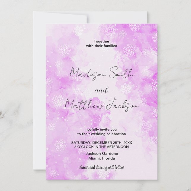 Neige Rose Nuage Mariage Invitations (Devant)