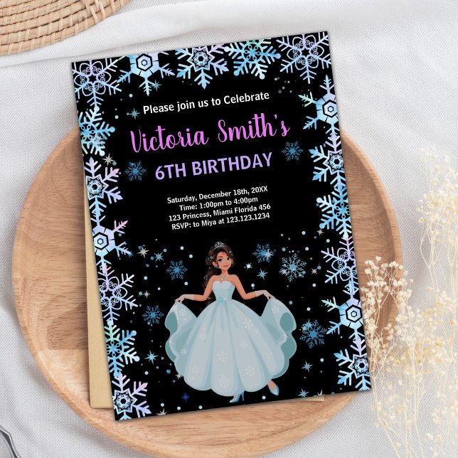 Neige violet Floral Princess Invitations Anniversa (Snow Purple Floral Princess Birthday Invitations)