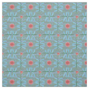 Nénuphars Chic et Libellules sur Tissu Bleu