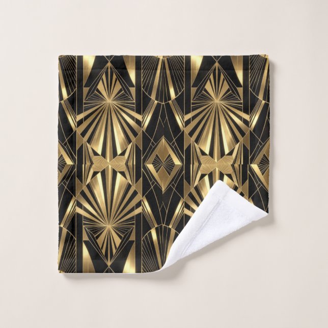 Neo Art Deco Black Gold Geometric Gatsby Bathroom (Gant de toilette)