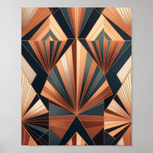 Néo Art Déco Teal Cuivre Géométrique Soleil Éclaté