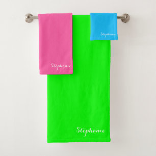 Néo-vert Rose Bleu Nom Rétro Élégant Monogramme 