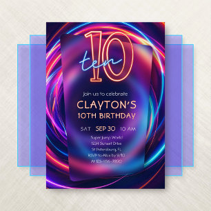 Neon 10th Birthday Invitation