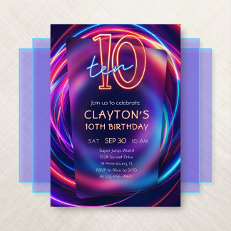 Neon 10th Birthday Invitation