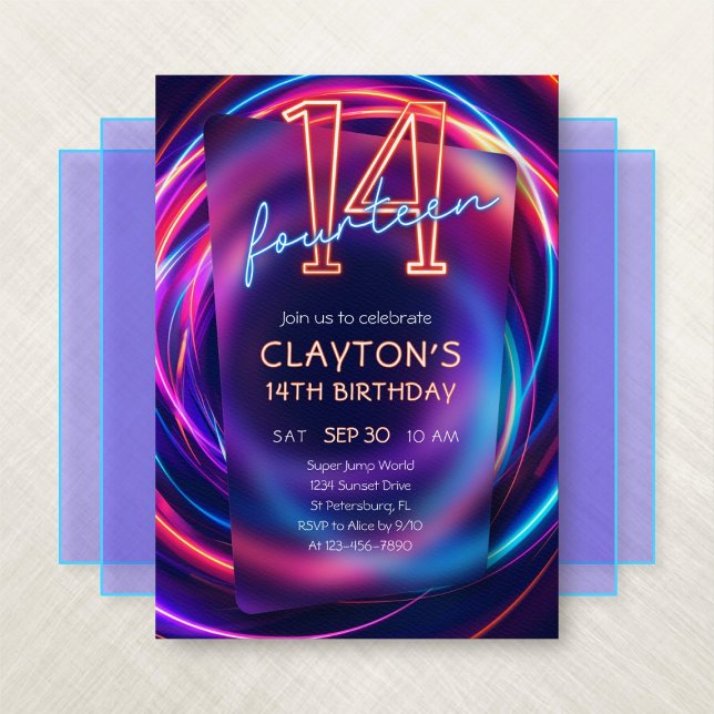 Neon 14th Birthday Invitation (Créateur téléchargé)
