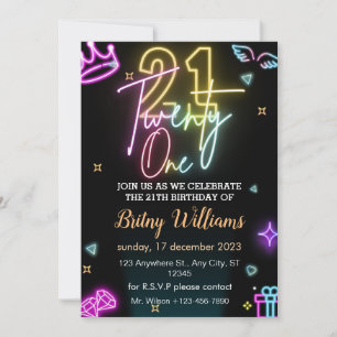 Neon 21e anniversaire Invitation
