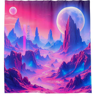 Neon Alien Planet Douche rideau   Sci-Fi Cosmic B