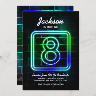 Neon Anniversaire invitation Boy 8e Anniversaire