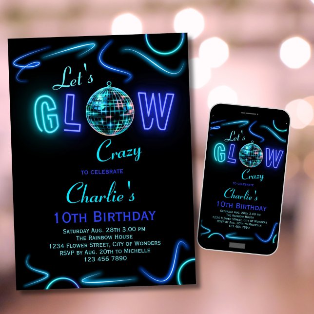 Neon Anniversaire Invitation Garçons Faisons Fou (Créateur téléchargé)