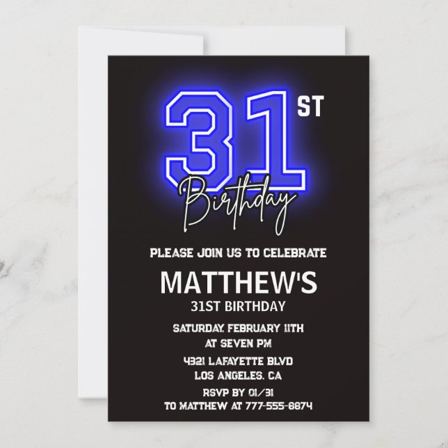Neon Black 31e anniversaire invitations Hommes Spo (Devant)