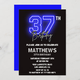 Neon Black 37e anniversaire invitations Hommes Spo