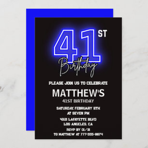 Neon Black 41e anniversaire invitations Hommes Spo
