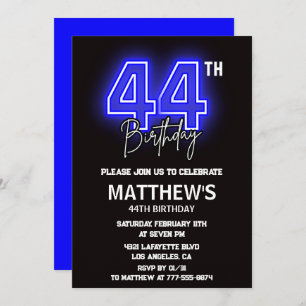 Neon Black 44e anniversaire invitations Hommes Spo