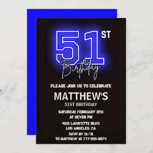 Neon Black 51e anniversaire invitations Hommes Spo