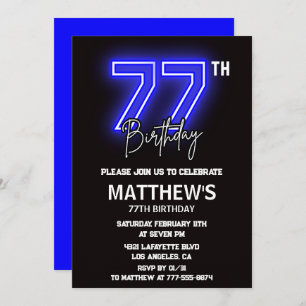 Neon Black 77e anniversaire invitations Hommes Spo