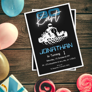 Neon Black Go-Kart Invitation d'anniversaire
