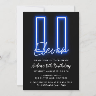 Neon Blue 11e anniversaire Invitation