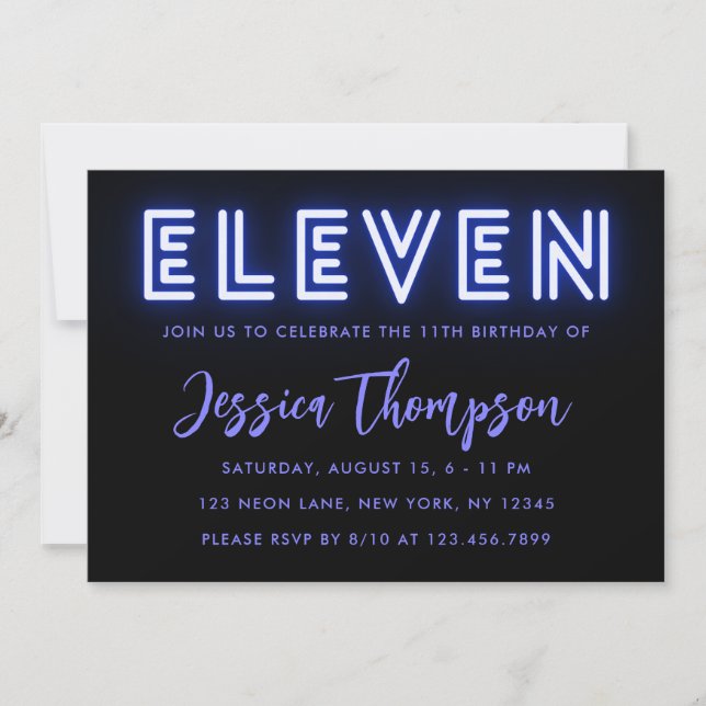 Neon Blue 11e anniversaire Invitation (Devant)