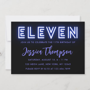 Neon Blue 11e anniversaire Invitation