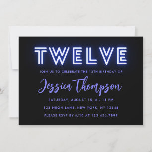 Neon Blue 12e anniversaire Invitation