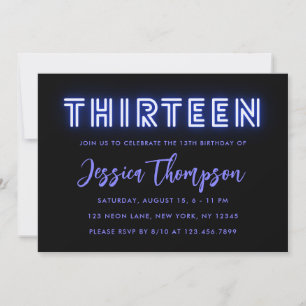 Neon Blue 13e anniversaire Invitation