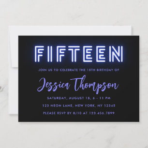 Neon Blue 15e anniversaire Invitation