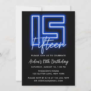Neon Blue 15e anniversaire Invitation