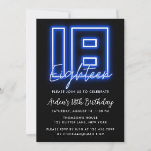 Neon Blue 18e anniversaire Invitation