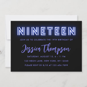 Neon Blue 19e anniversaire Invitation
