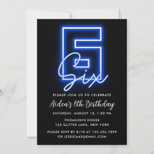 Neon Blue 6e anniversaire Invitation