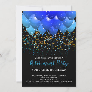 Neon Blue Balloons Retraite Party Invitation