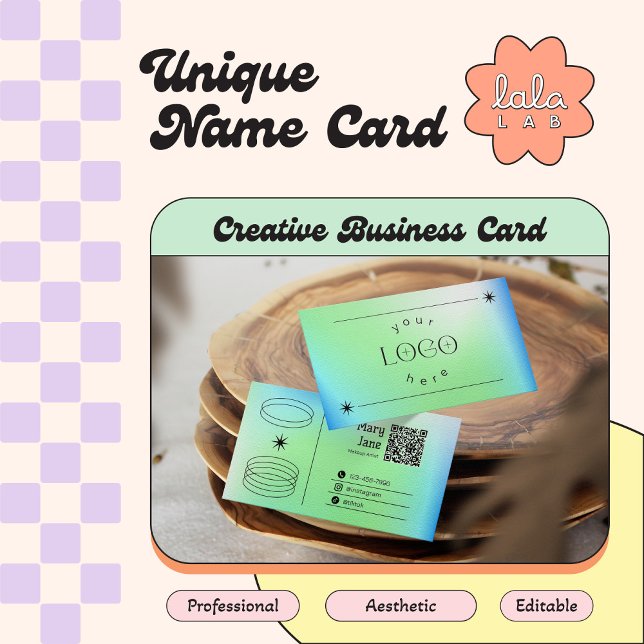 Neon Blue Gradient Carte de visite modifiable tend (Créateur téléchargé)