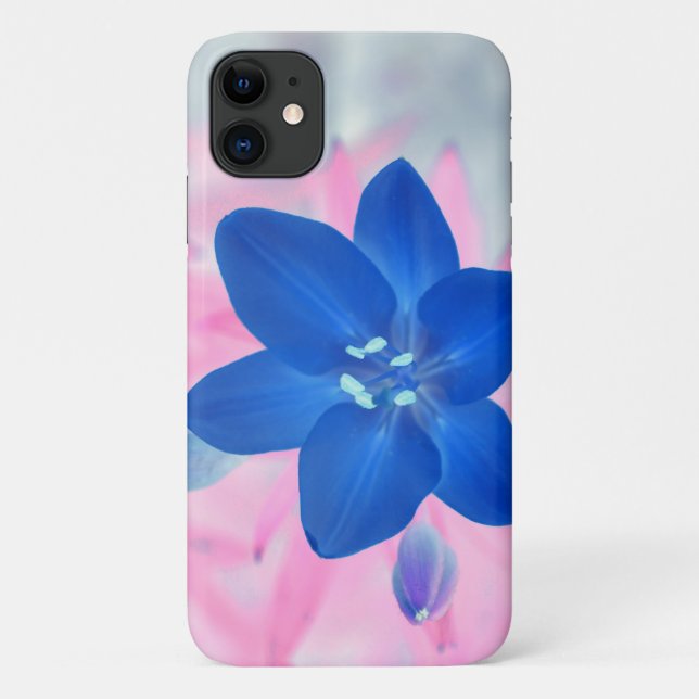 Neon Blue Lily Flower iPhone 11 Coque (Dos)