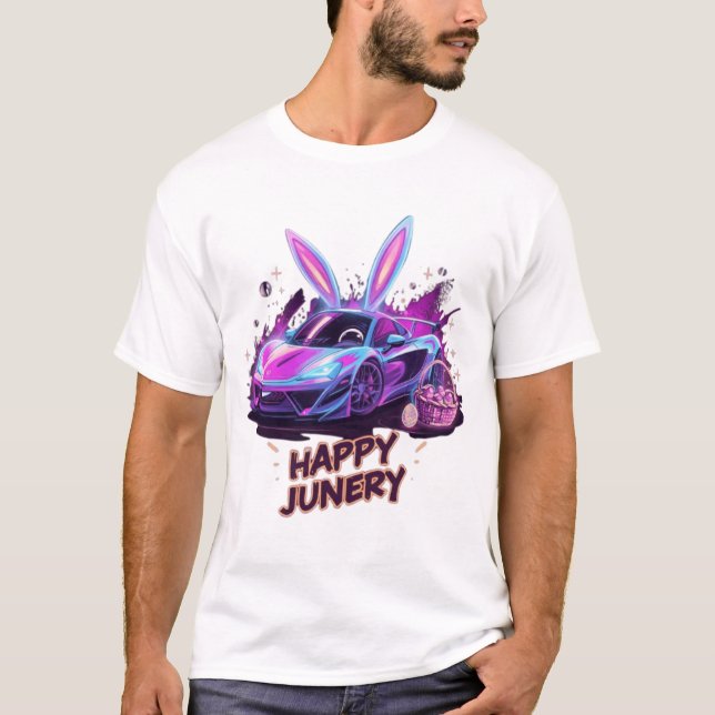 Neon Bunny-Drive | "Happy Junery" T-Shirt Design (Devant)