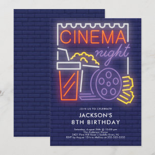 Neon Cinema Nuit Anniversaire Invitation