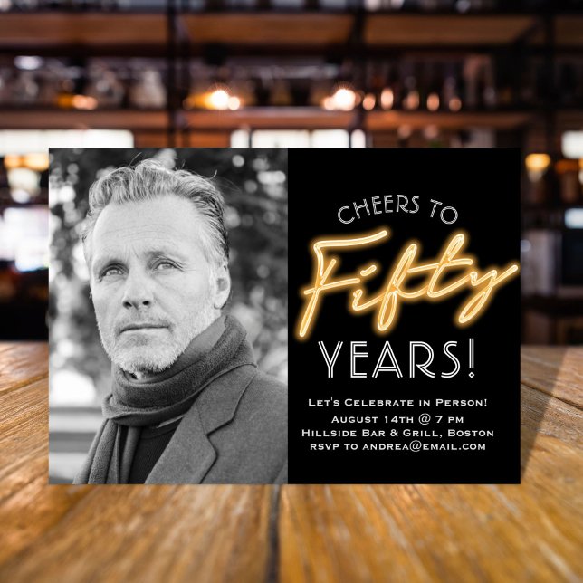 Neon Cinquante Ans Photo Invitation (Créateur téléchargé)