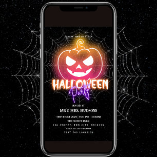 Neon Citrouille Halloween Party Invitation