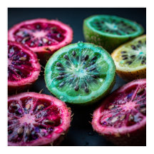Neon Citrus Slices Flatlay Art Poster III | Vibran