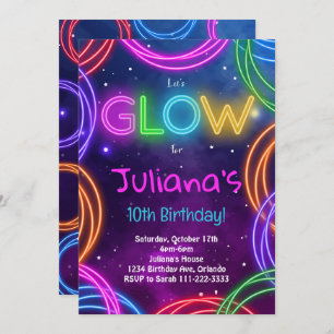 Neon coloré lueur Anniversaire Invitation