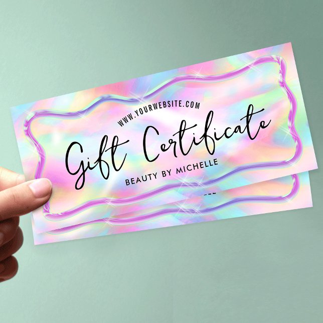 Neon Colours Holographique Spa Salon Certificat Ca (Girly neon holographi effect gift certificate)